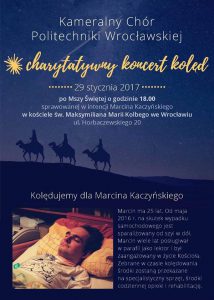 Plakat - charytatywny koncert kolęd dla Marcina Kaczyńskiego